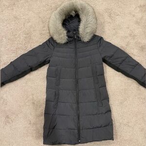 Winter Puffer Coat - Detachable Fur Hood - DKNY Gray XS
